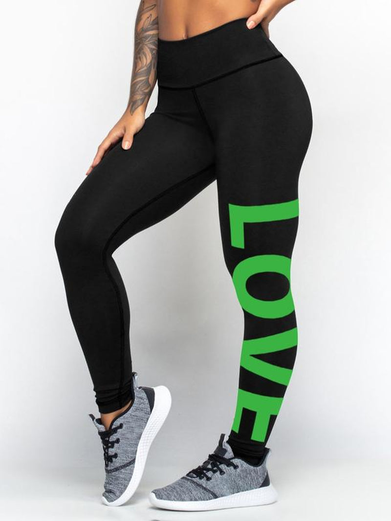 Printed "LOVE" High Waist Tummy Control Fitness Leggings